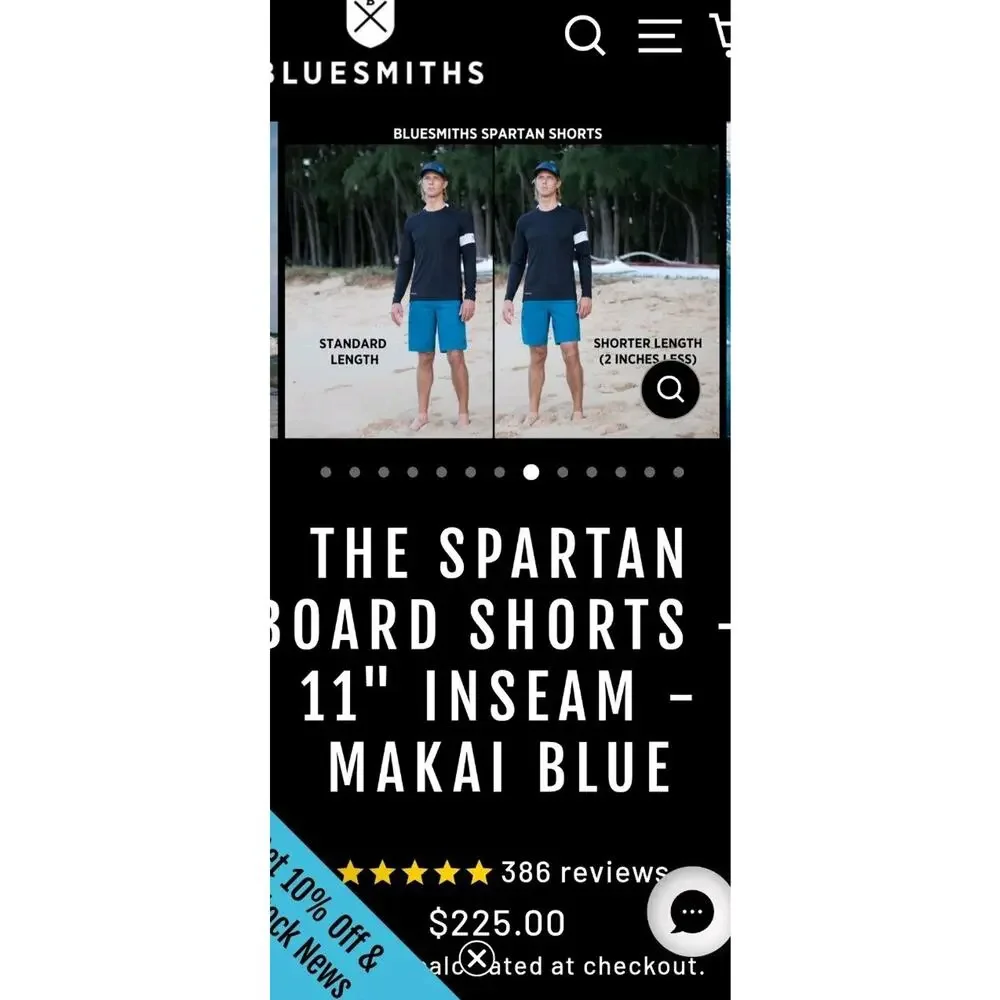 Bluesmiths Spartan Shorts Mens 32 Makai Blue Swim Trunks 10
